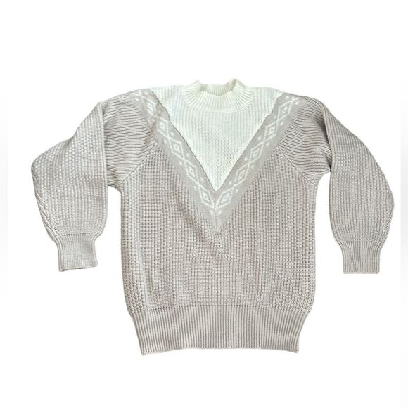 Vintage Chevron Longsleeve Womens Petite Cream Beige Sweater - Picture 14 of 14